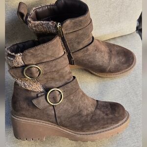 Muk Luks Low Wedge Brown Boots